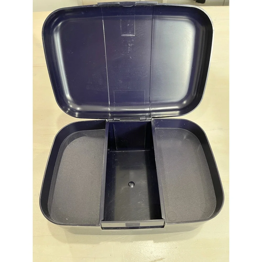 Vintage hard Case‎ Cosmetic Makeup Organizer Box Navy Blue
